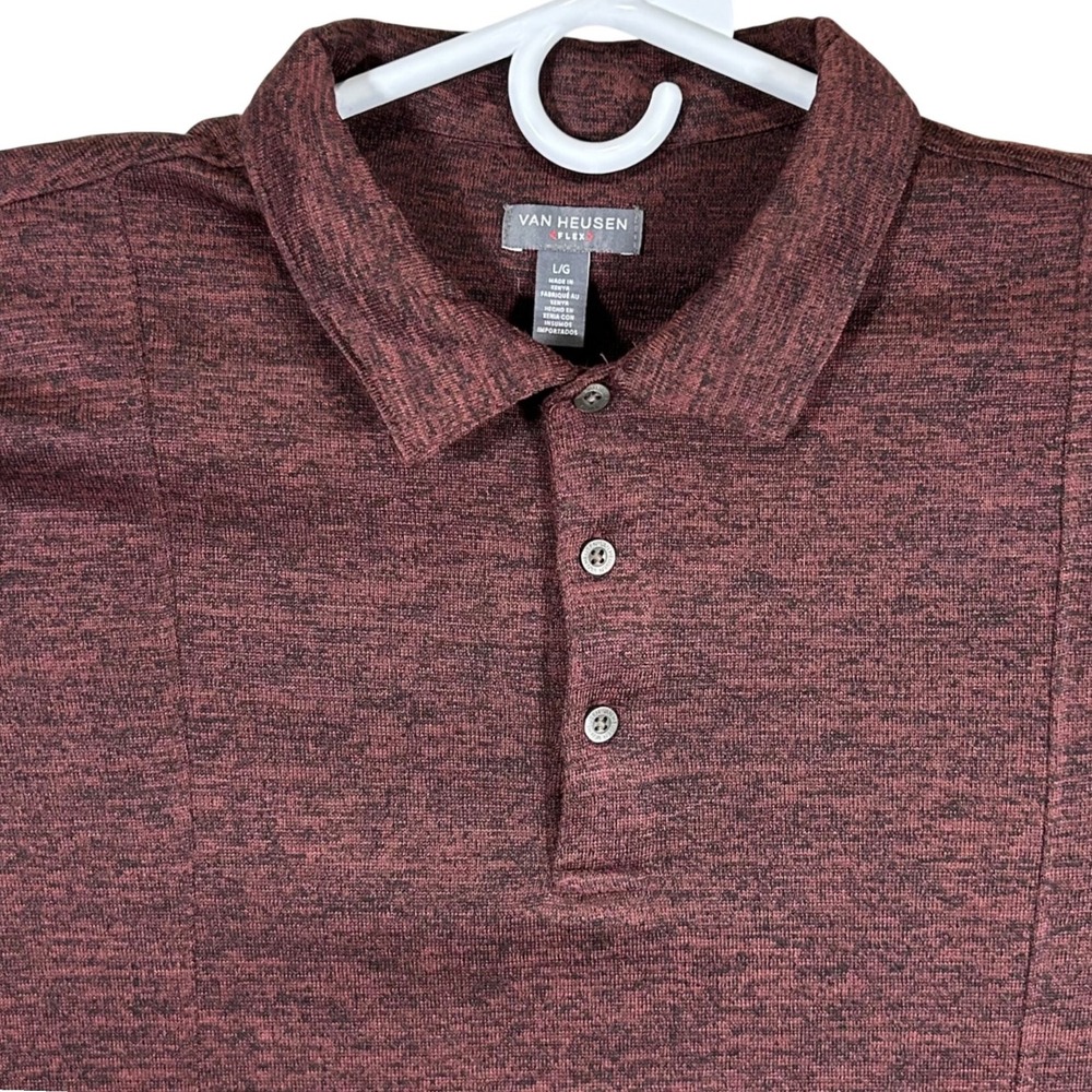Van Heusen Flex Mens Long Sleeve Polo Shirt Burgundy Marl Knit Large‎